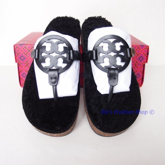 NIB Tory Burch Miller Cloud Shearling Leather Sandal Black US 8.5. Brand new - Picture 4 of 16